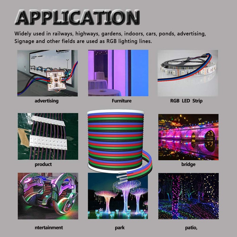 AOTOINK RGB Electrical Wire, 66ft 4 pin 22 Gauge LED Extension Cable, 22 AWG Wire 20M for LED Strip RGB 5050 3528 2835 - Image 2